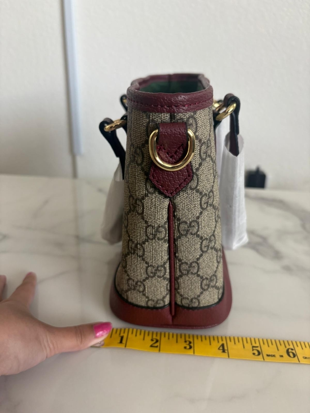 Patterned Canvas Small Tote Bag with Matching Scarf Set - Burgundy Trim
